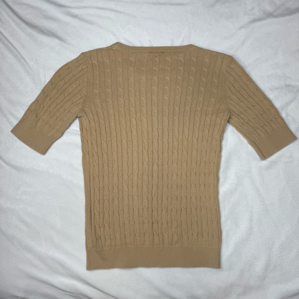 Ann Taylor Petites Tan Ribbed Knit 3/4 Sleeve Sweater Blouse - Picture 5 of 8